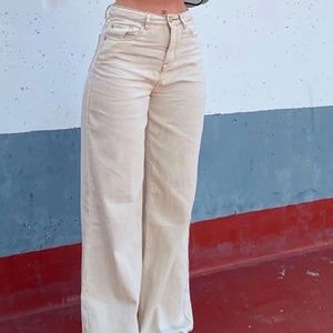 Non Stretch Wide Leg Jeans - color - Sand